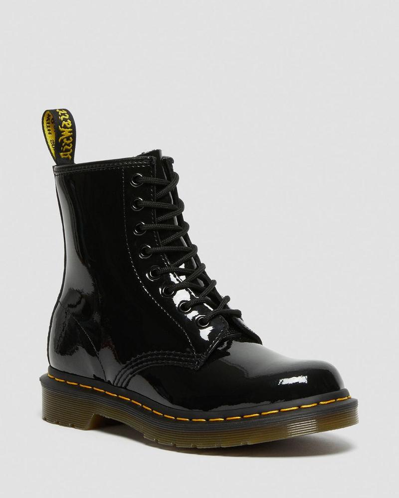 Botas con Cordones Dr Martens 1460 Charol Cuero Mujer Negros | MX 581RVD